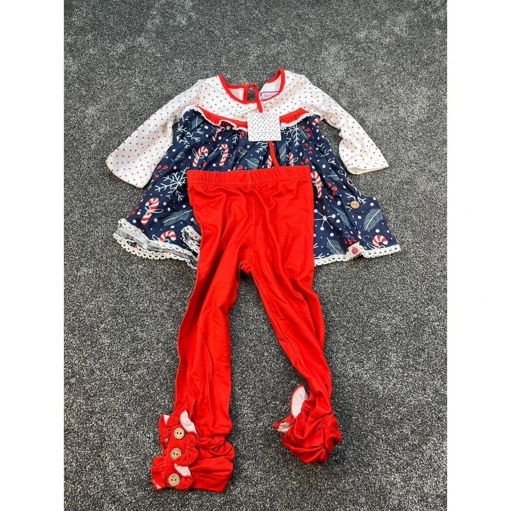 Cheeky Plum NWT Christmas Tunic and Red Ruffle Legging Set Girls 18-24M